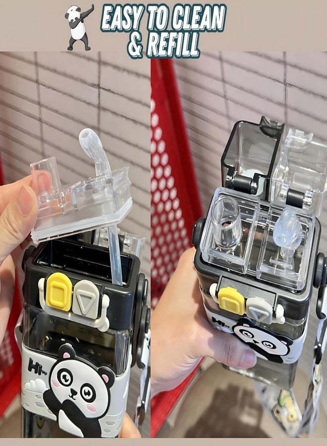 DEOXY Panda bottle 520ml Animal Design 2 Way Sipper Water Bottle for Kids - Leak-Proof, BPA-Free, School & Travel Friendly for Kids (Panda bottle) - Image 2